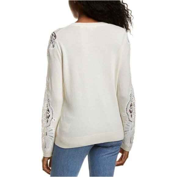 Ted Baker London "Shelsin" Lace-Inset Sweater in Cream Women's Size 10 (TB-4) - Picture 14 of 14